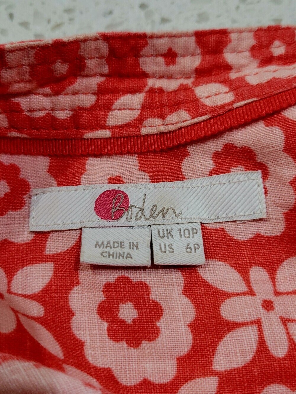 Boden 100% Linen Orange & Cream Sleeveless Floral Mini Dress | Size 6P - Picture 8 of 10